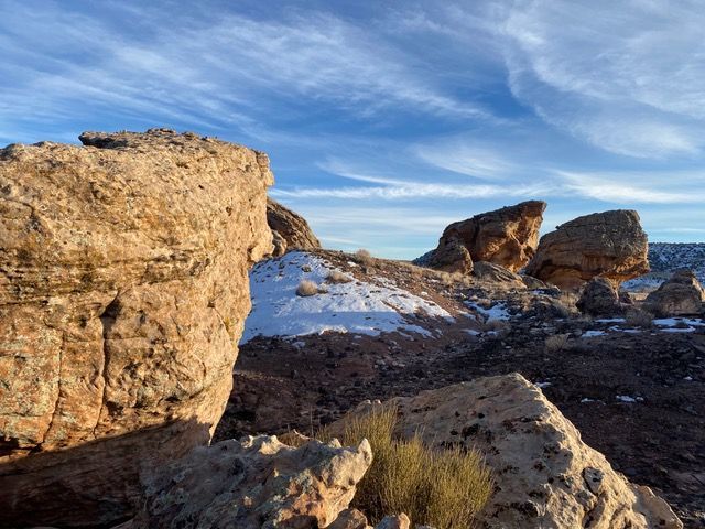 Red rock canyon and a dirt track at Canyon of the Ancients Ranch, Montezuma County, Colorado